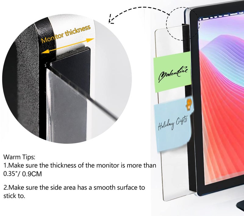 Yocoolfun 2 Pcs Large Computer Monitor Memo Board for No Edge Monitors 13.6 X 3.6 Inch Monitor Sticky Note Holder Computer Monitor Message Board for Frameless Monitors - Image 3